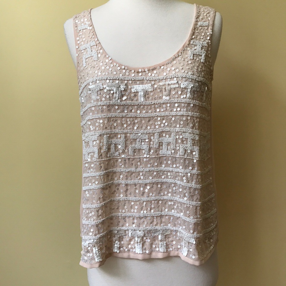 Hazel Blush Aztec Sequin Tank Top Blouse